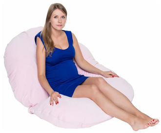 Подушка для беременных Рогалик 340 см наполнитель искусственный пух + наволочка на молнии сатин Розовый зефир