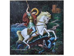 икона Георгий Победоносец, змеевик, гравировка, ручная роспись по камню