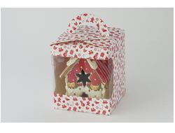 Коробка для пряничного домика с окном (17*17*19 см), Красно-белый новогодний