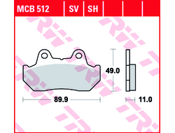 Тормозные колодки передние/задние TRW MCB512 для Honda CB 125/400/450/750/900/1100, CBR 600/1000, NSR 250/400, CX 500/650, VF 500/700/750/100/1100, GL 500/1100/1200/1500