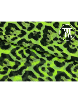 Сетка-стрейч принт Леопард с ворсинками, цв. Неон-зеленый (светлый)
