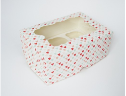 Коробка на 6 кексов (25*17*10 см), сердечки