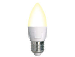 Лампа светодиодная Uniel ЯРКАЯ свеча диммируемая C37 E27 7W(600lm 240°) 3000К 2K матов. 37x109 LED-C37 7W/3000K/E27/FR/DIM