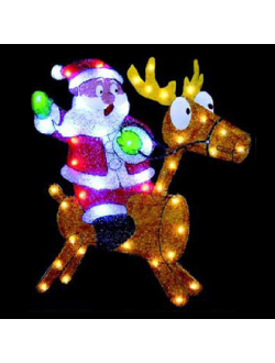 Световое панно "Санта-Клаус на олене", 46 светодиодов, 61х67.5 см, на подставке, уличное, мульти
