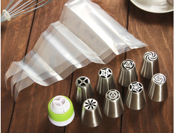 Набор кондитерский 12 предметов: 8 насадок d 3,7 см, мешок 22x32 см (3 шт.), адаптер тройной, №14 (1685182)