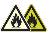 Фотолюминесцентный знак W01 «Пожароопасно. Легковоспламеняющиеся вещества»