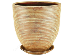 Бежевый керамический горшок для домашних растений диаметр 28 см в стиле "кантри"