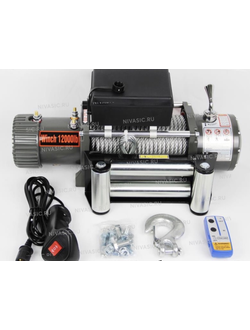 Лебедка электрическая 12V Electric Winch 12000lbs / 5443 кг со стальным тросом