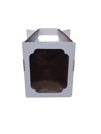 Коробка для тортика/кулича с фигурным окном с РУЧКОЙ, 16*16* ВЫСОТА 20 см, БЕЛАЯ