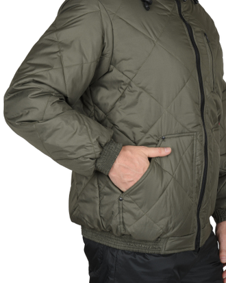 Куртка "СИРИУС-ПРАГА-Люкс" короткая с капюшоном, оливковая