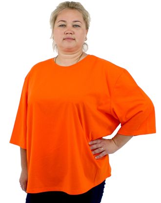 Женская футболка большого размера из хлопка арт. 2021-06 Размеры 68-78 (цвет оранжевый и еще 3 цвета)