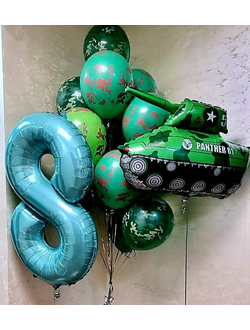 Композиция шаров, Танк, 13 шт камуфляжных шаров + цифра