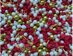 Посыпка кондитерская 40 г, МИКС №69, Звезды в Бело-Золотом