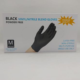 Перчатки нитро-виниловые р-р М одноразовые, неопудренные, черные в упаковке 100 шт