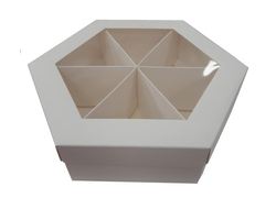 Коробка шестигранная Белая с окном 20*20 см высота 6 см, 1 шт (6 ячеек)