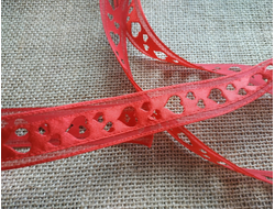 Лента декоративная с выбитым рисунком "Сердечки", ширина 2 см, цвет красный, цена за 1 м