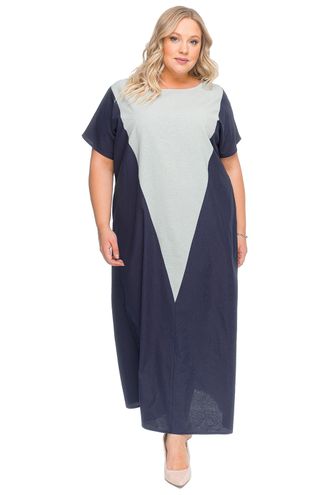 Платье из льна арт. 1922202 (темно-синее, комбинированное) Размеры 52-82