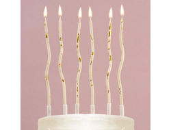 Свечи для торта СЕРПАНТИН коктейльные, 6 шт  Белые с золотом
