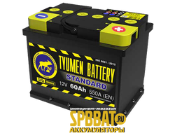 Автомобильный аккумулятор Тюмень Стандарт 60 Ач ток 550А TYUMEN BATTERY STANDARD 6СТ-60LR (Ca/Ca) О/П (242х175х190) обратная полярность + -