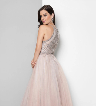 Серое-розовое пышное платье с американской проймой "Terani Blush" прокат Уфа