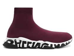 Кроссовки-носки Balenciaga Speed бордовые с надписью