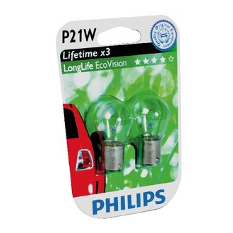 Лампа PHILIPS P21W LongLifeEcoVision 12V в блистере 2 шт.