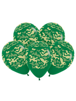 Латексные шары " Камуфляж" Темно-Зеленый (шар с гелием)  6 штук
