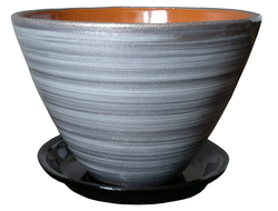 Серый стильный керамический горшок для комнатных цветов диаметр 18 см без рисунка