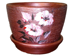 Гранатовый оригинальный керамический цветочный горшок диаметр 13 см с рисунком цветок