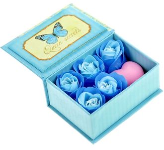 Набор мыльных лепестков &quot;С восхищением&quot;, розовое сердце, с открыткой, в шкатулке, цвет сине-голубой