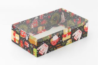 Коробка подарочная ВЫСОКАЯ 5П-В с Прозрачной крышкой (25*15* выс 7 см), Рождество
