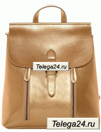 Кожаный женский рюкзак-трансформер золотой