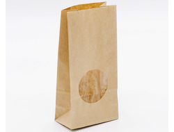 Бумажный пакет БЕЗ ручек Крафт С ОКОШКОМ, 12 х 8 х 25 см, 1 шт