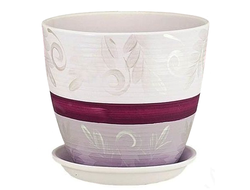 Двухцветный сиреневый с пурпурным керамический горшок для домашних растений диаметр 15 см с полосой