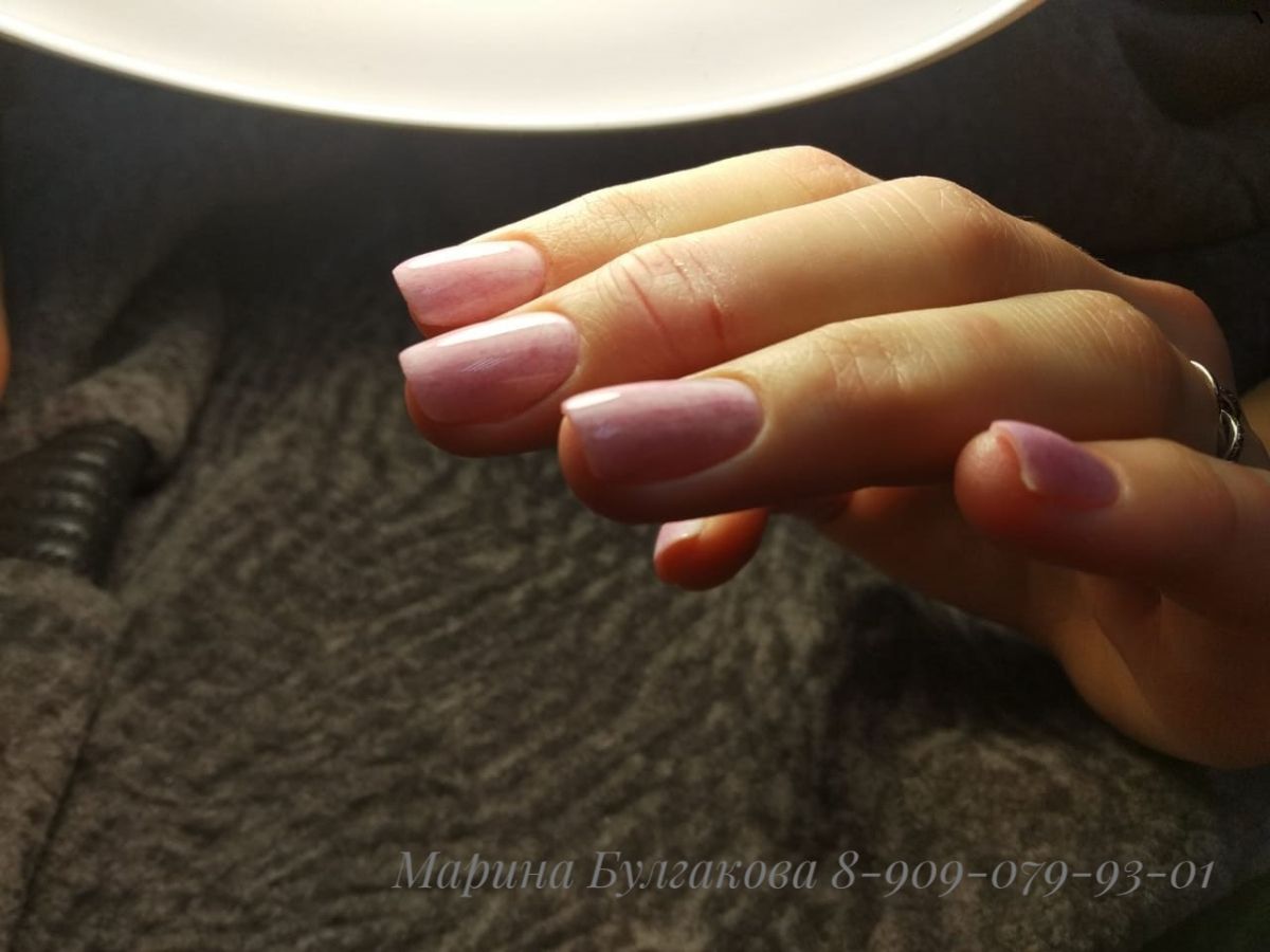 Розовый маникюр на коротких ногтях Челябинск.Укрепление ногтей Челябинск