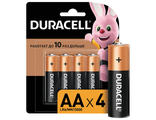 Батарейки DURACELL AA LR6, КОМПЛЕКТ 4шт., в блистере, 1.5В, (работают до 10 раз дольше) (шк 2536) 450402