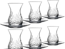 Армуды (стаканы для чая) с блюдцем рифленные, средние, набор 6 стаканов + 6 блюдец