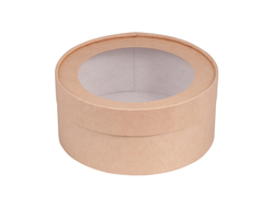 Коробка под зефир, печенье и макароны КРУГЛАЯ с окном диам. 16 см * высота 7 см, КРАФТ (070401)