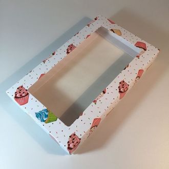 Коробка на 5 печений с окном (25*15*3 см), кекс