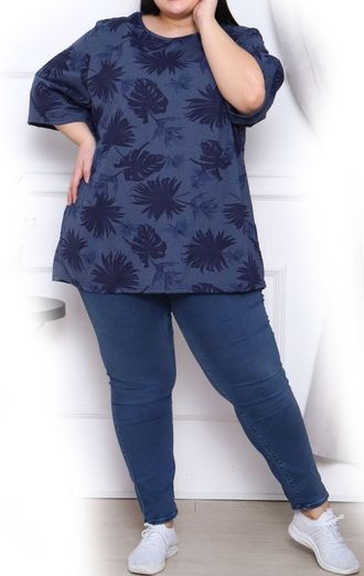 Женская футболка больших размеров из хлопка арт. 148769-488 (цвет серо-синий) Размеры 68-78