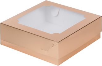 Коробка для зефира с окном, 20*20*7 см, Золотая (072230)
