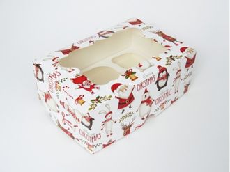 Коробка на 6 кексов (25*17*10 см), Дедушка мороз