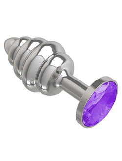 Серебристая пробка с рёбрышками и фиолетовым кристаллом - 7 см. Производитель: Сумерки богов, Россия