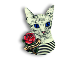 Котик с розой - Брошь/ значок - 24