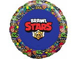 Шар (18&#039;&#039;/46 см) Круг, Brawl Stars, Звездные бойцы, дизайн №3, Синий, 1 шт. в упак.