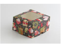 Коробка на 4 кекса квадратная с окошком (17*17*10 см), Рождество