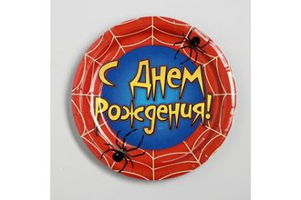Тарелка бумажная «С днём рождения», паутина, 18 см диаметр, 6 шт