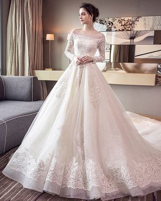 Пышное свадебное платье цвета айвори с рукавами "Екатерина" прокат Уфа