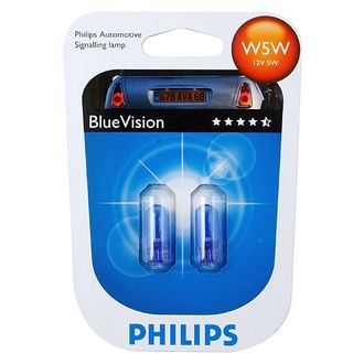 Лампа Philips BLUEVISION W5W 12V 5W W2.1X9.5D T10 (комплект 2 шт.)