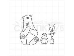 Штамп медведь, пингвин и заяц